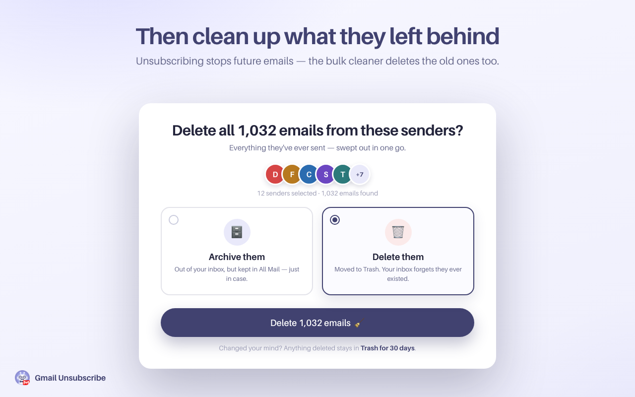 Bulk cleaning old promotional emails from Gmail with Gmail Unsubscribe